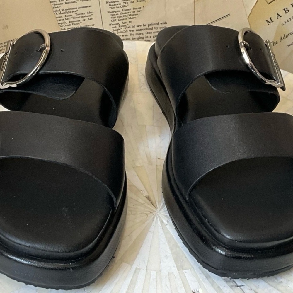 Free People Barbour Adele Sandals Black Platform Slip On Buckle Black - Picture 7 of 10